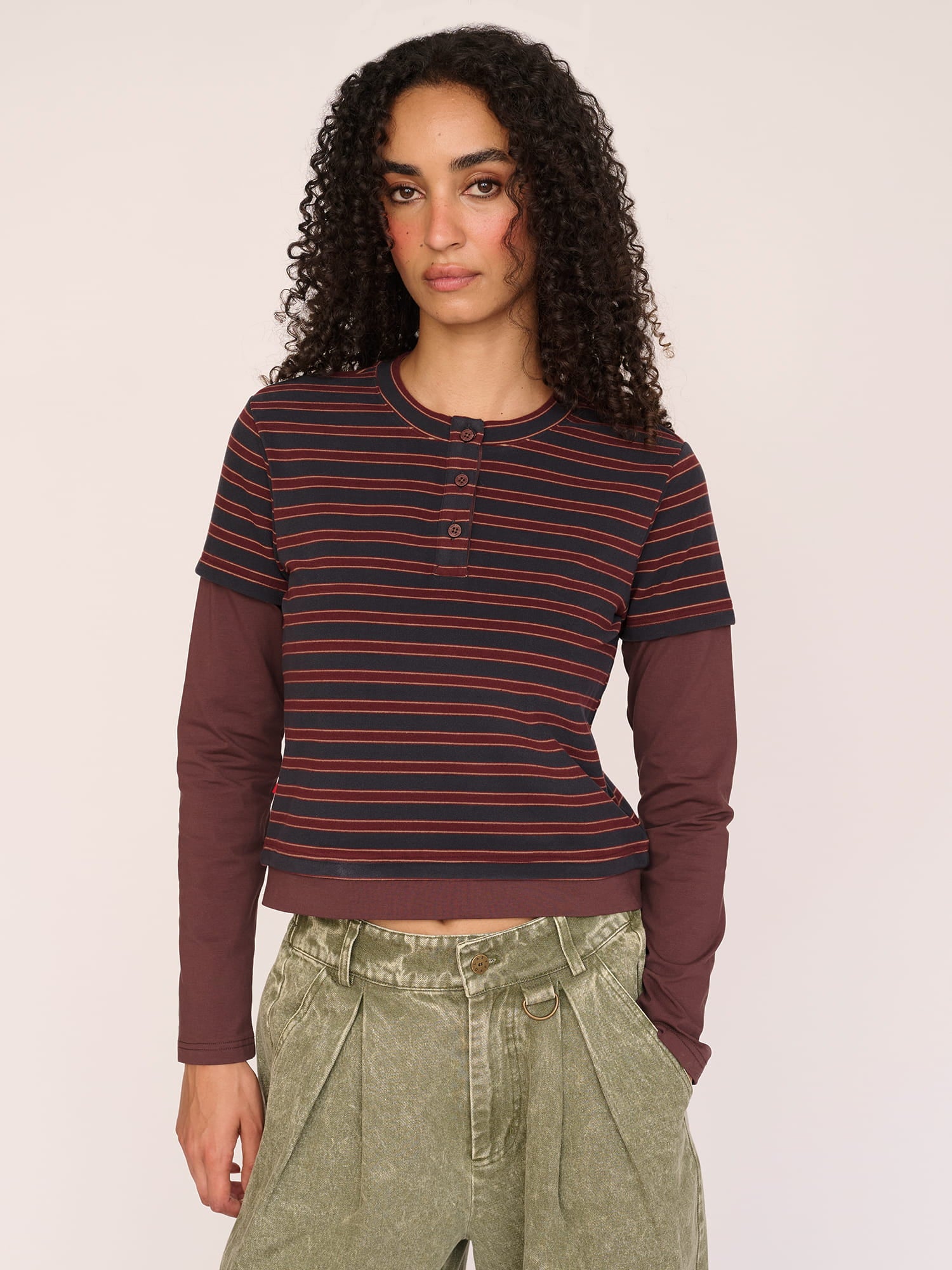 Confessions Button Stripe Top