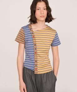 Asymmetric Button Stripe Top