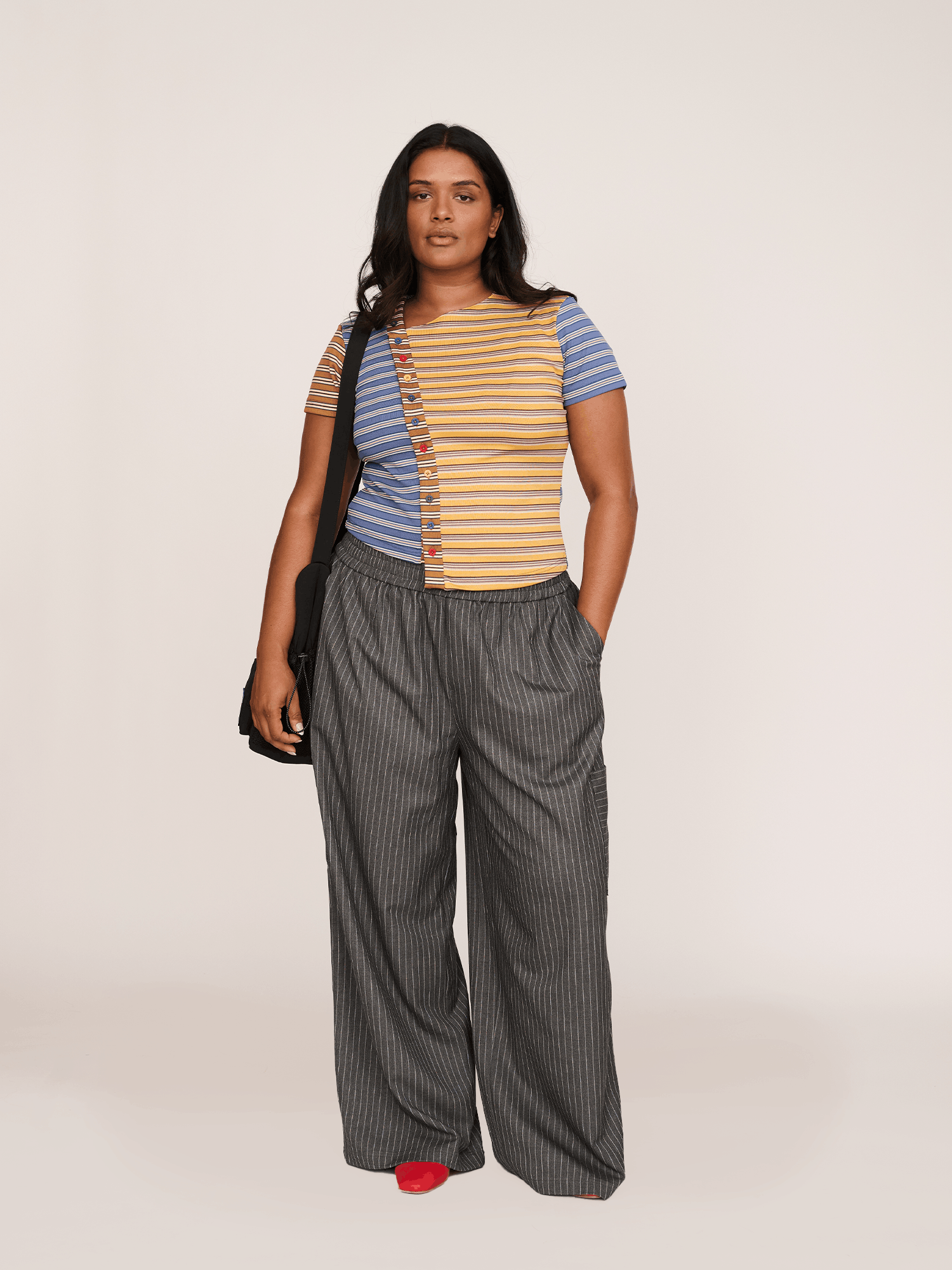 Asymmetric Button Stripe Top - Image 2