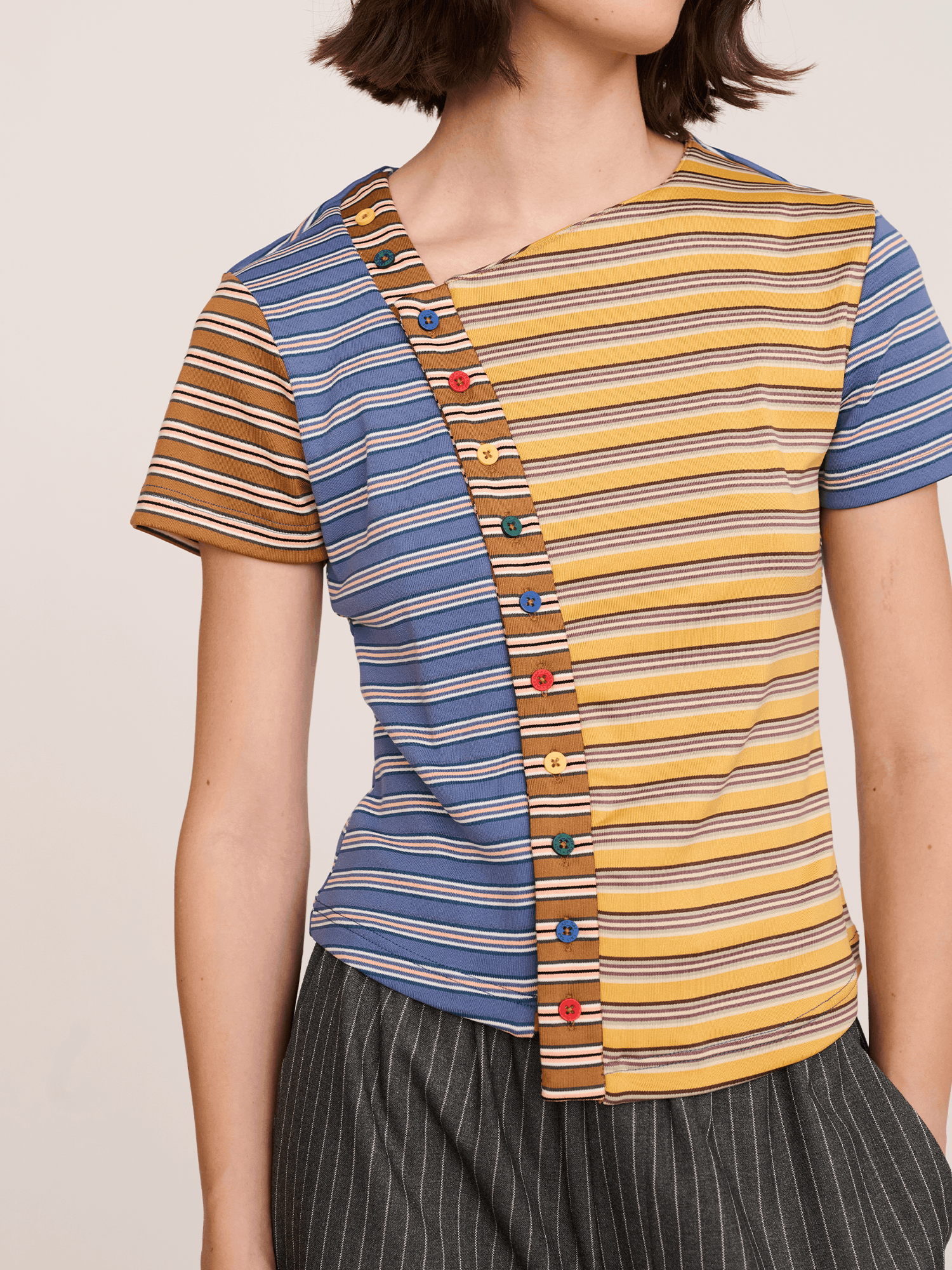 Asymmetric Button Stripe Top - Image 3