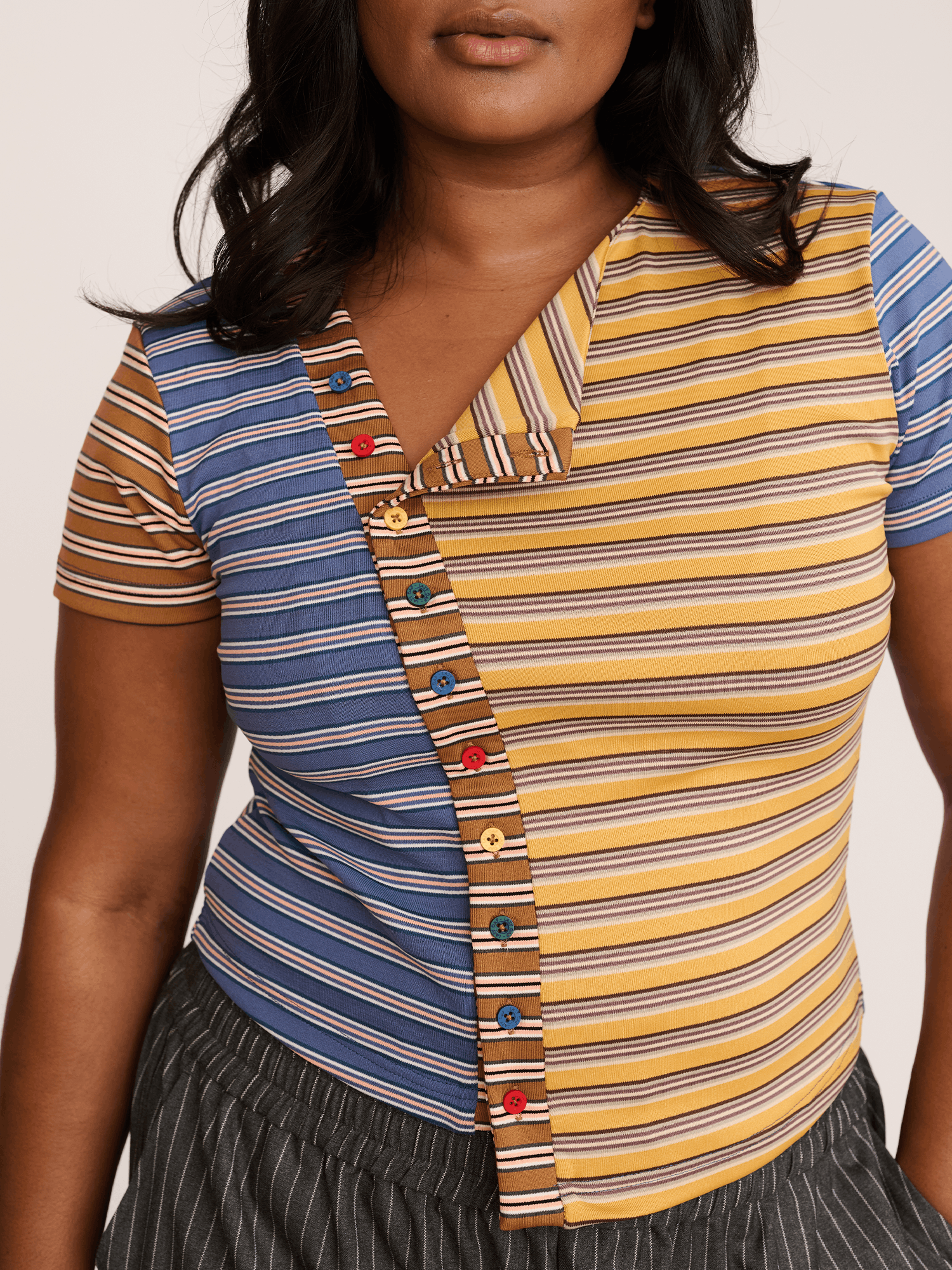 Asymmetric Button Stripe Top - Image 5