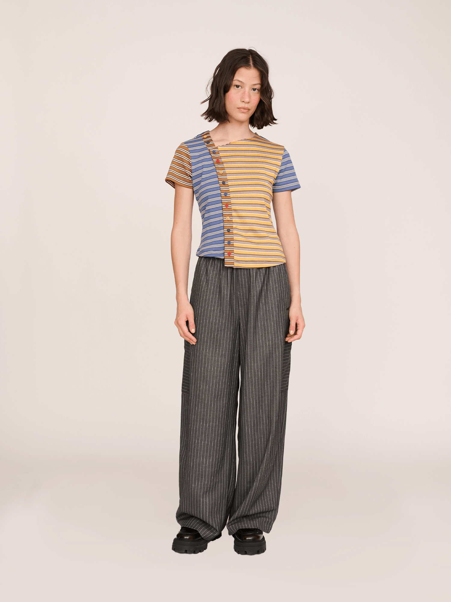 Asymmetric Button Stripe Top - Image 6