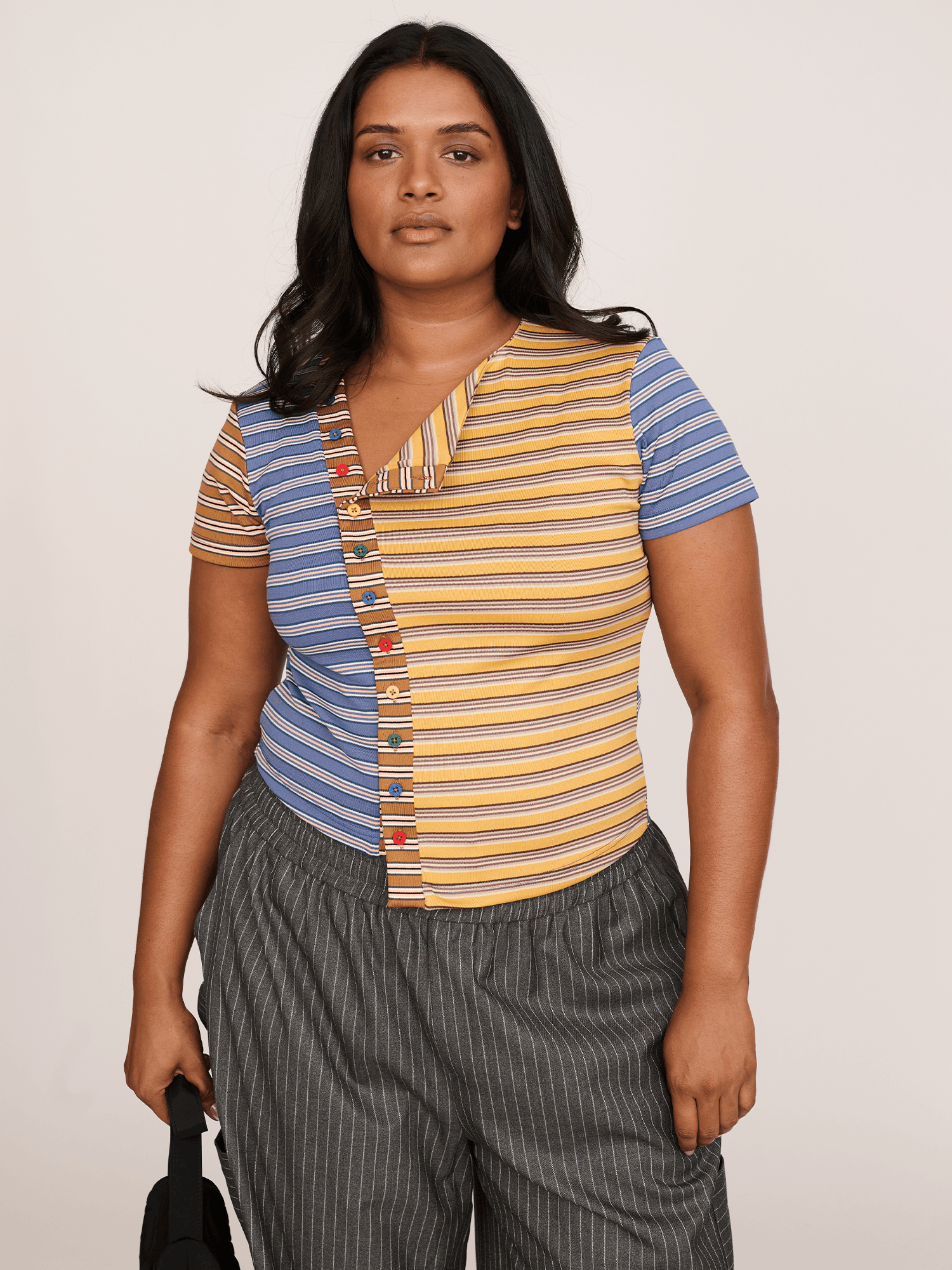 Asymmetric Button Stripe Top - Image 7