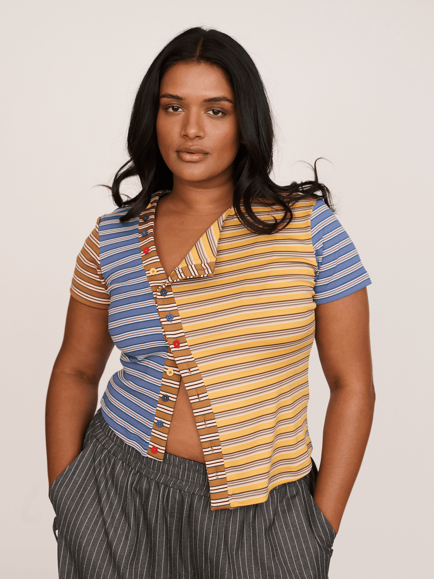 Asymmetric Button Stripe Top - Image 9