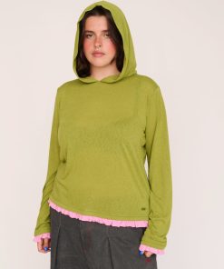 Frills Hooded Long Sleeve Top