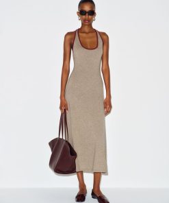 Oatmeal Chianti Contrast Mia Cashmere Halter Dress